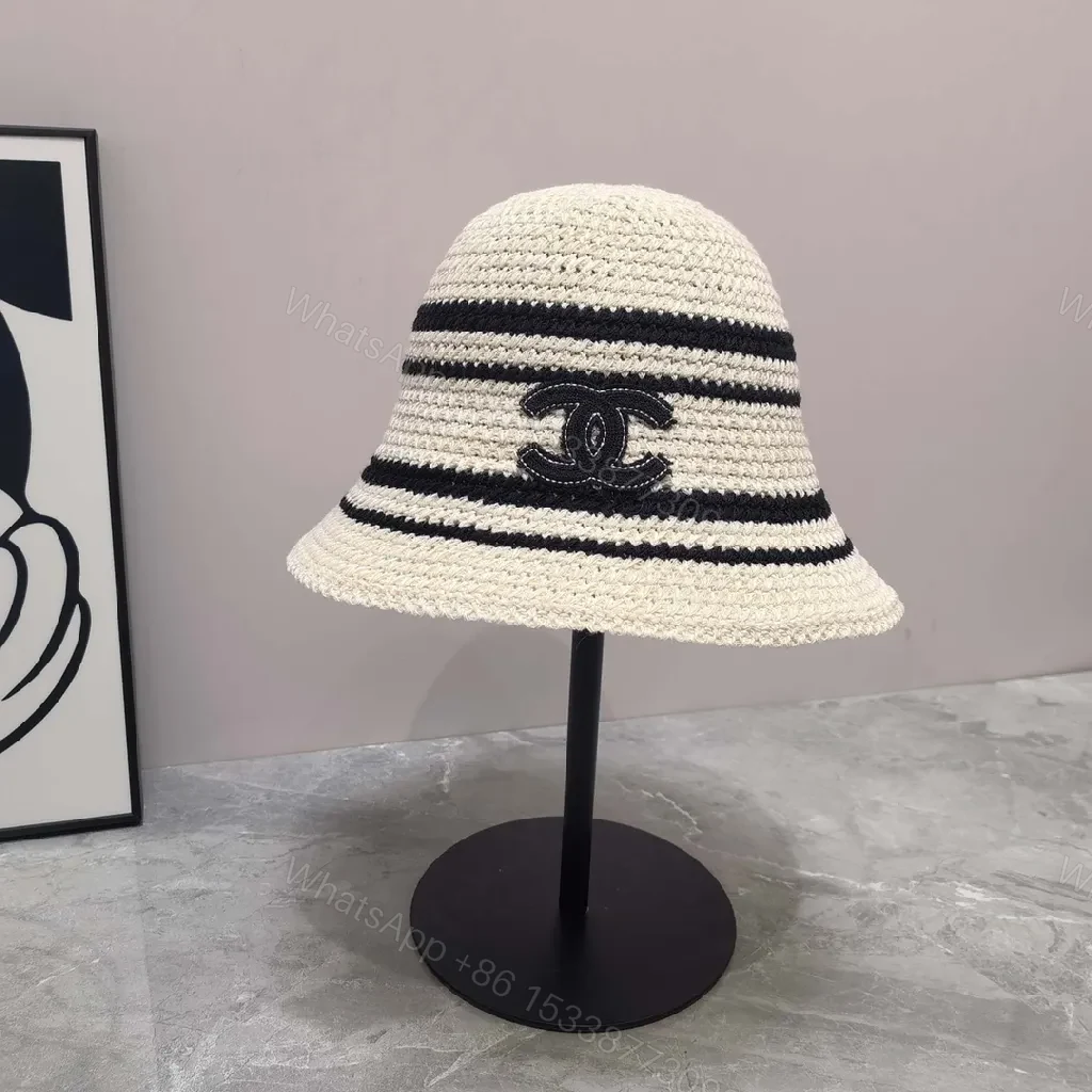 View 4 of Stripes Knit Bucket Hat: Luxe Logo-Embroidered Style