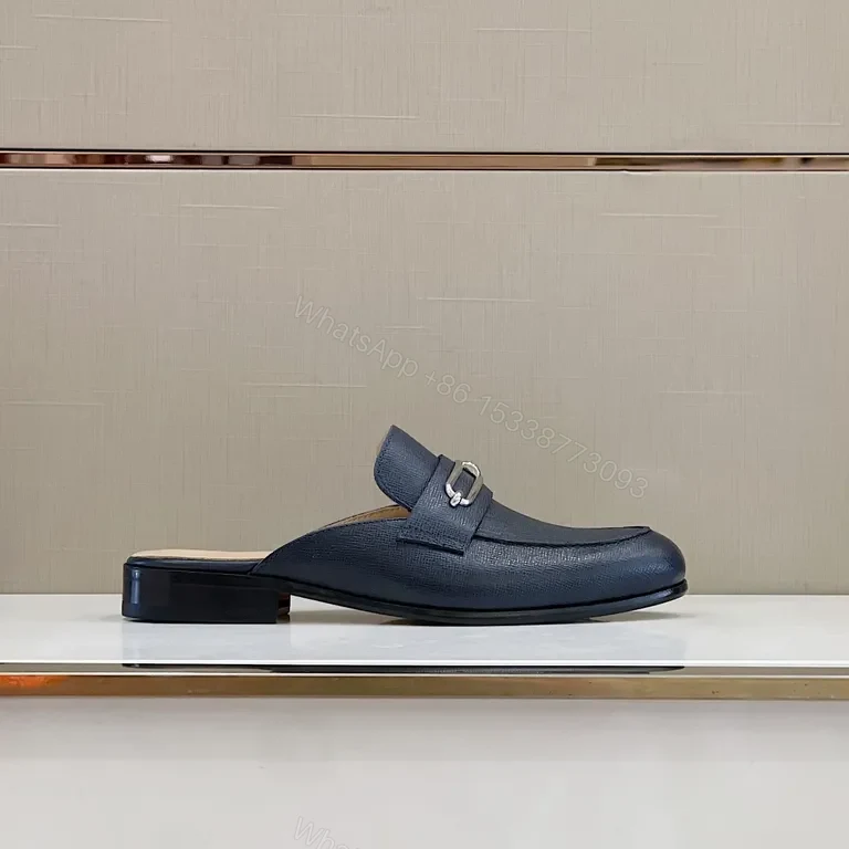 View 5 of Navy Leather Horsebit Mule: Luxury Slip-On Pro