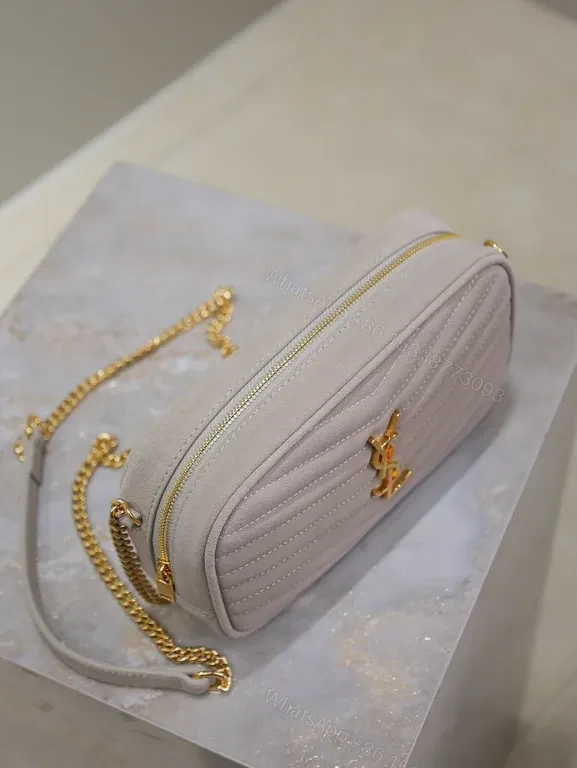 View 2 of Chic Quilted Lilac Bag: Suede, Gold-YSL Emblem, Day-to-Night
