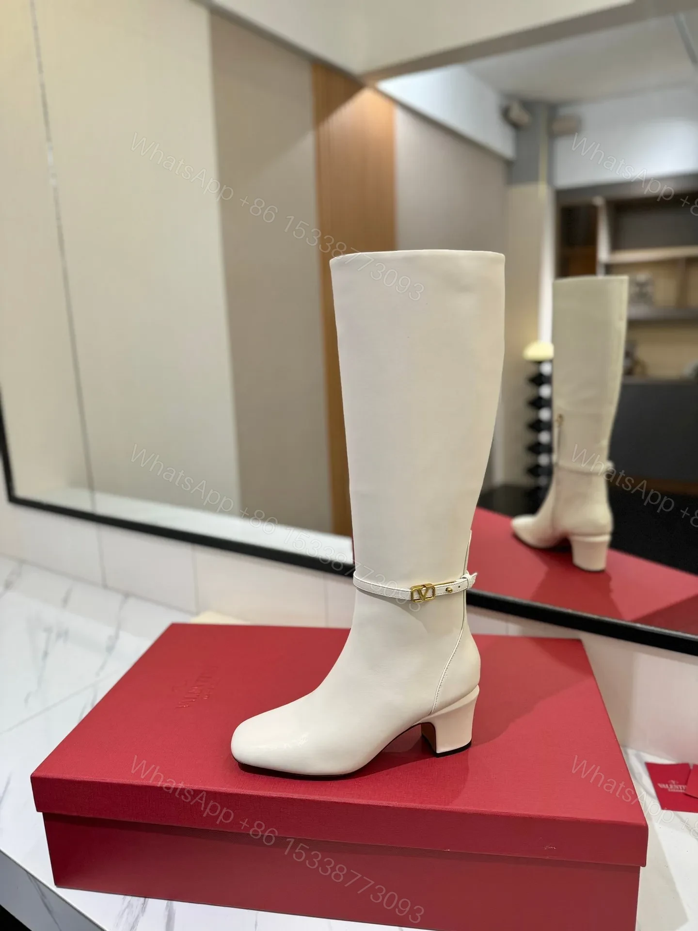 View 5 of Valentino Women White Leather Knee High Boots
