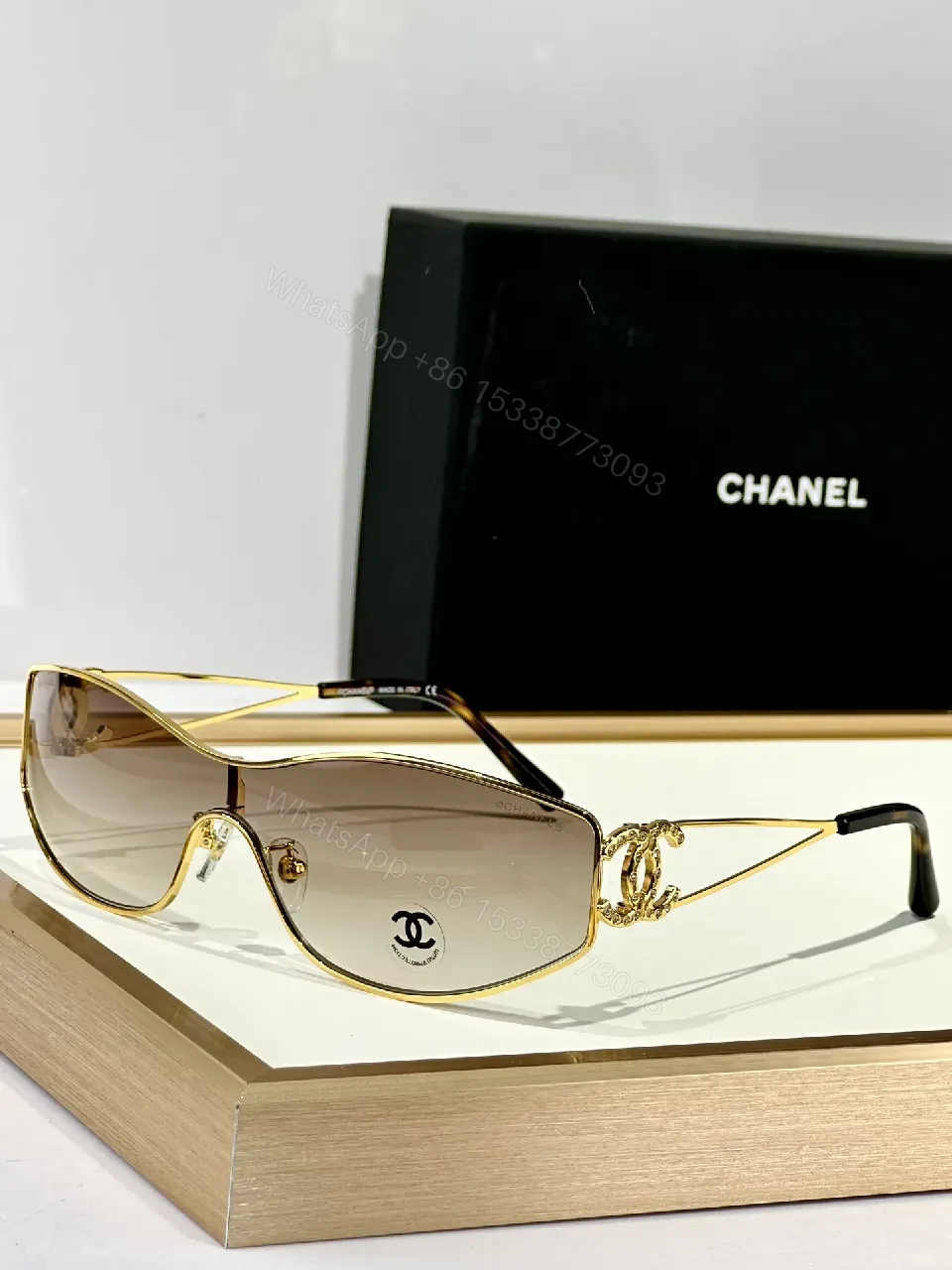 View 4 of Elegant Shield Sunglasses: Crystal-Detail Luxe Shield Glasses