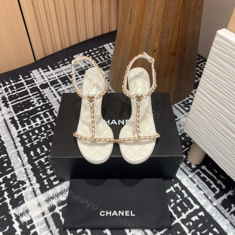View 2 of 高仿Chanel*25C系列G46109C小羊皮高踭涼鞋白色8.8CM免檢版