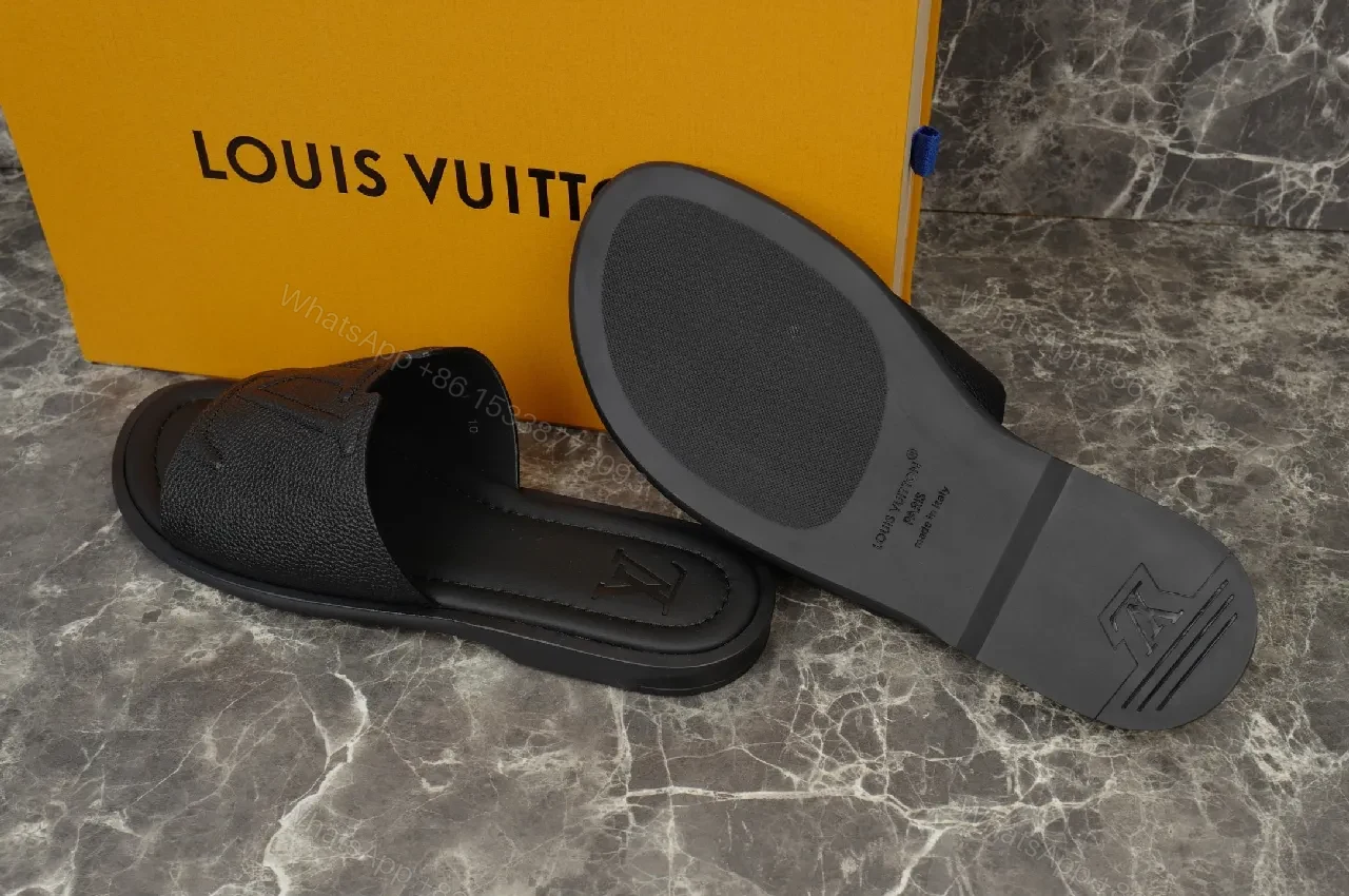 View 6 of Bold Leather Slides with Monogram Texture – Everyday Luxury