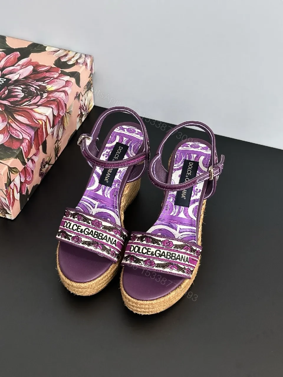 View 2 of Purple Embroidered Espadrille Wedge Sandals - Luxe Comfort