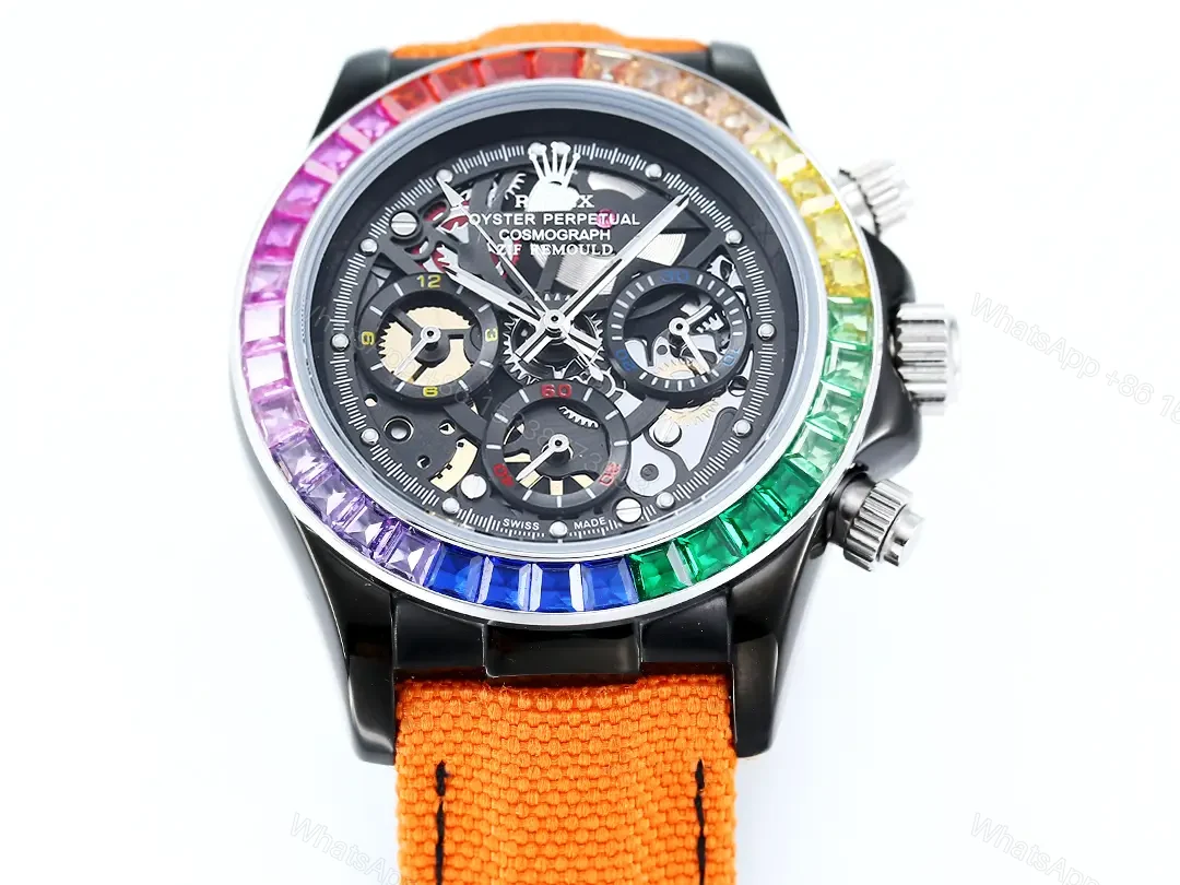 View 3 of Rolex Daytona Rainbow Skeleton Orange Strap replica 40MM Fabric Strap Edition RLX-DAY-RBW-SKL40-ORG-FAB