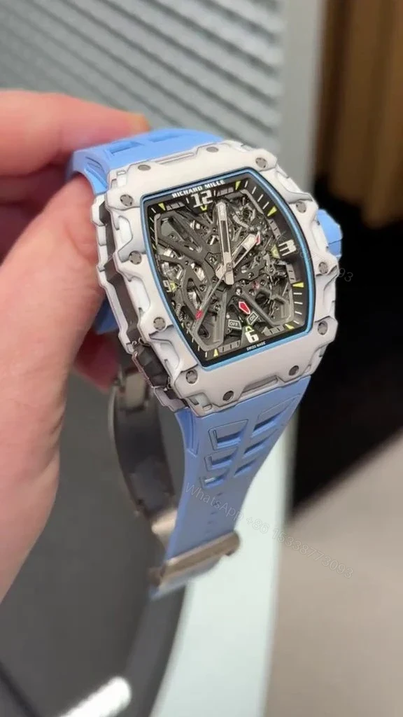 View 15 of Replica Richard Mille RM 35-03 Rafael Nadal White Carbon Fiber Case Blue Strap