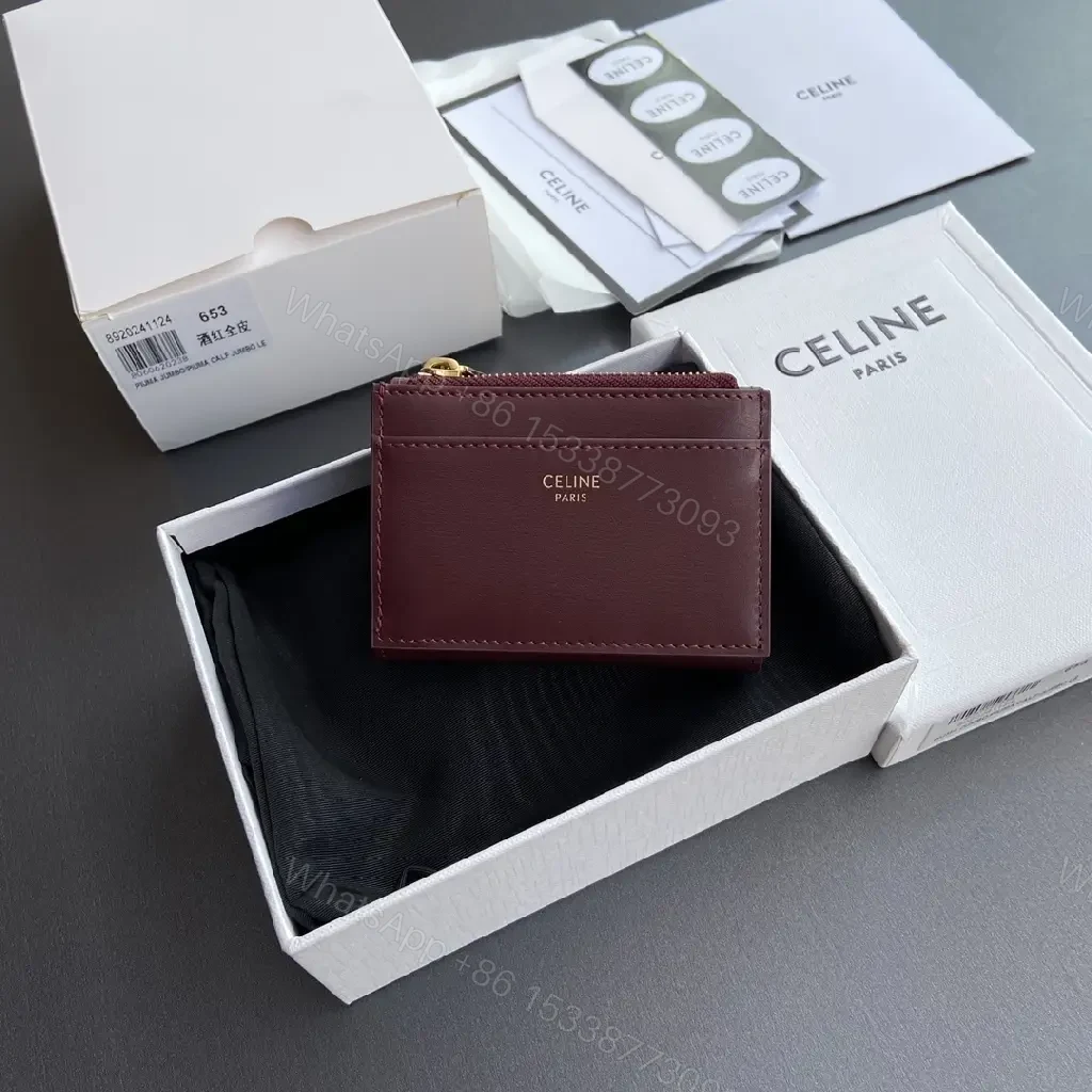 View 4 of Burgundy Leather Wallet with Gold Clasp - Compact Elegance