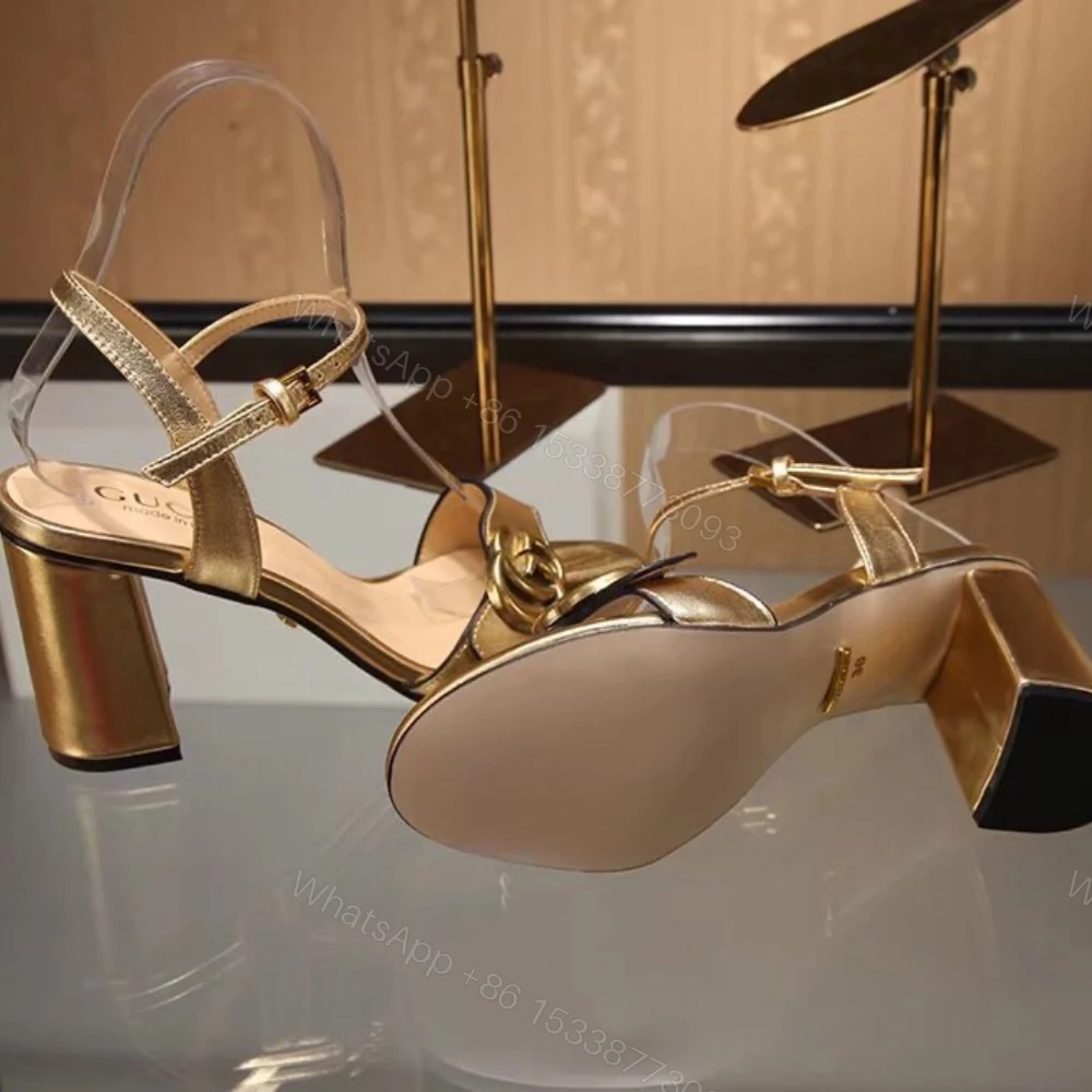 View 4 of Gucci Gold Metallic Laminate Mid Heel Sandal 453379