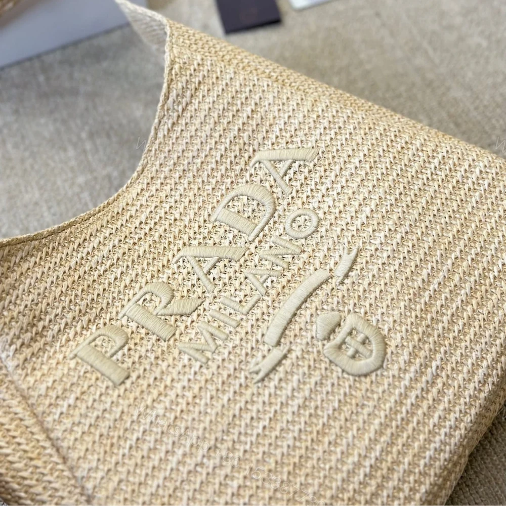 View 6 of Prada Logo Embossed Raffia Shoulder Bag Beige 33Cm 1BC186VOUO2A2T