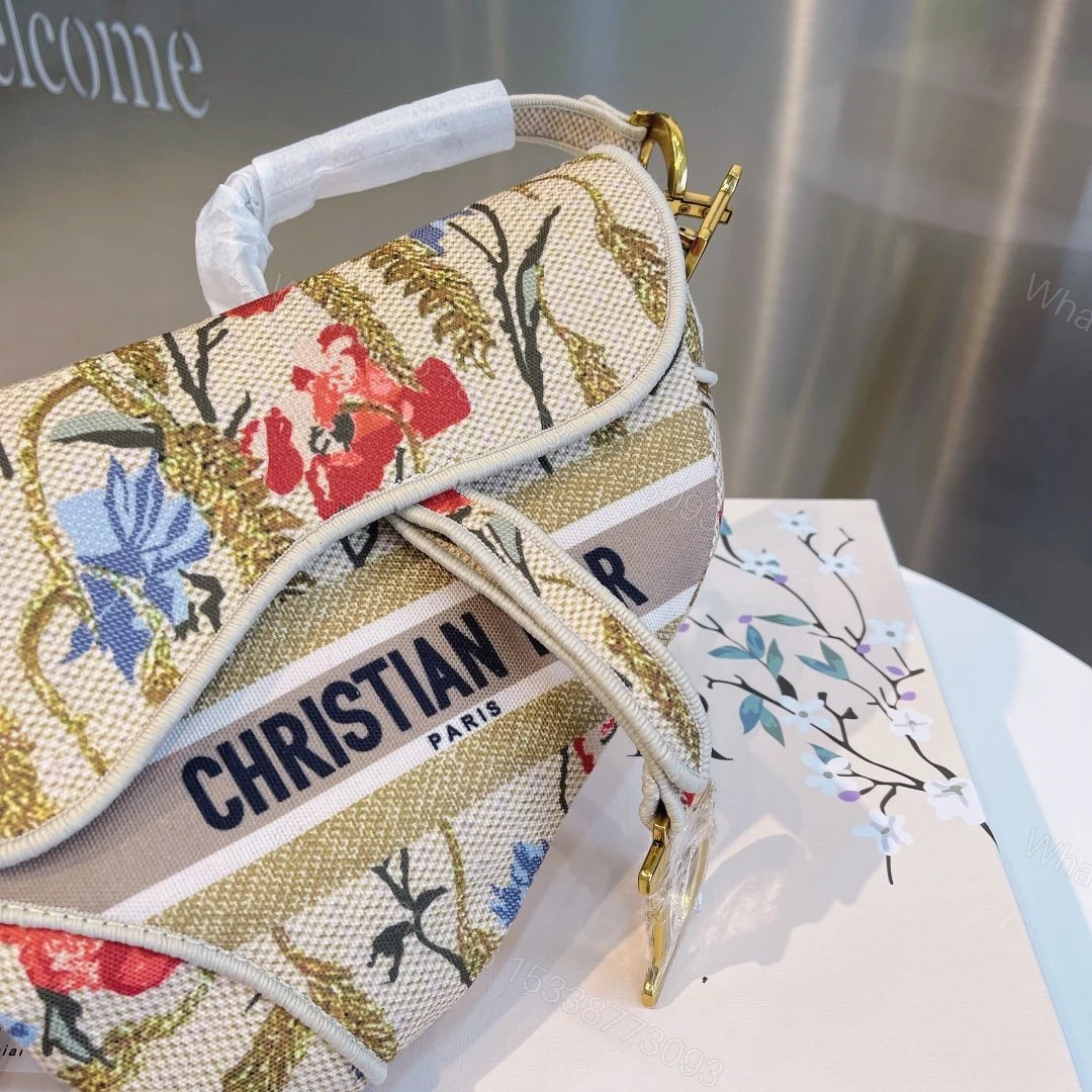 View 3 of CHRISTIAN DIOR SADDLE BAG EMBROIDERED CANVAS HANDBAG IVORY