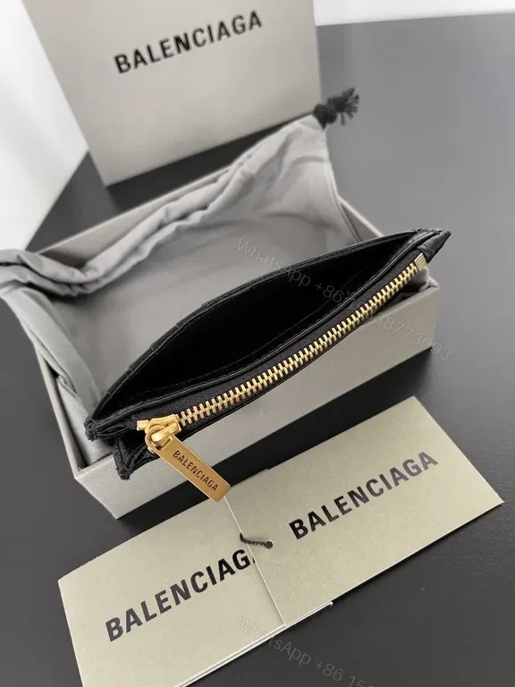 View 6 of Chic Black Leather Mini Cardholder Wallet with Gold BB Accent