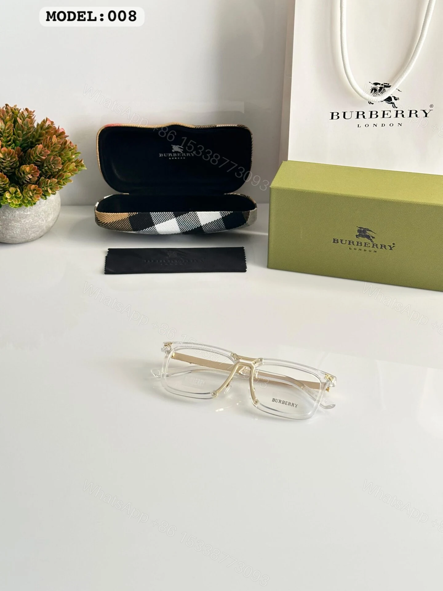 View 3 of Burberry 008 Transparent Plastic Square Glasses