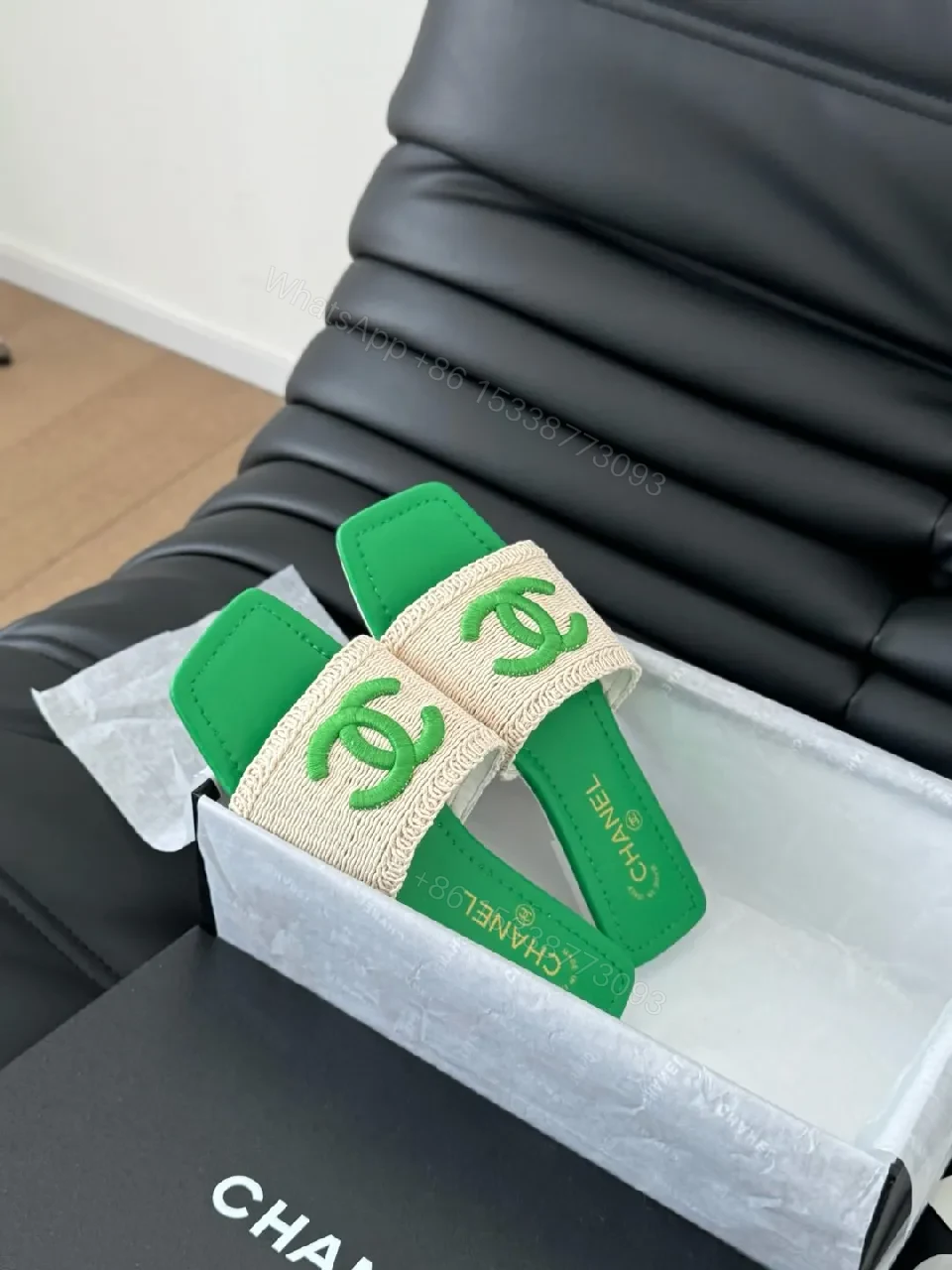 View 3 of Neon Green Woven Sandals – Statement Comfort Slide