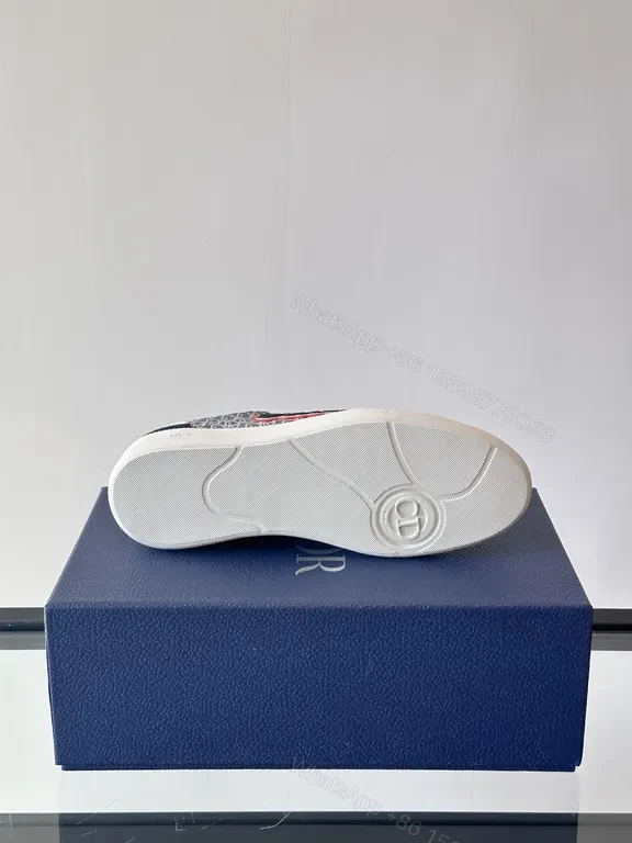 View 5 of Navy Dior Monogram Leather-Suede Low-Top Sneakers