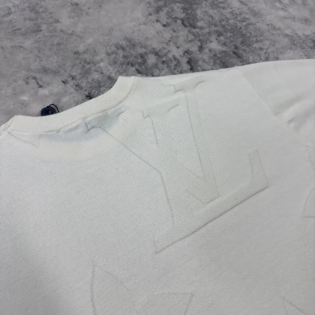 View 6 of Textured White Tee with Embossed Luxury Pattern - Minimalist Style Shirt