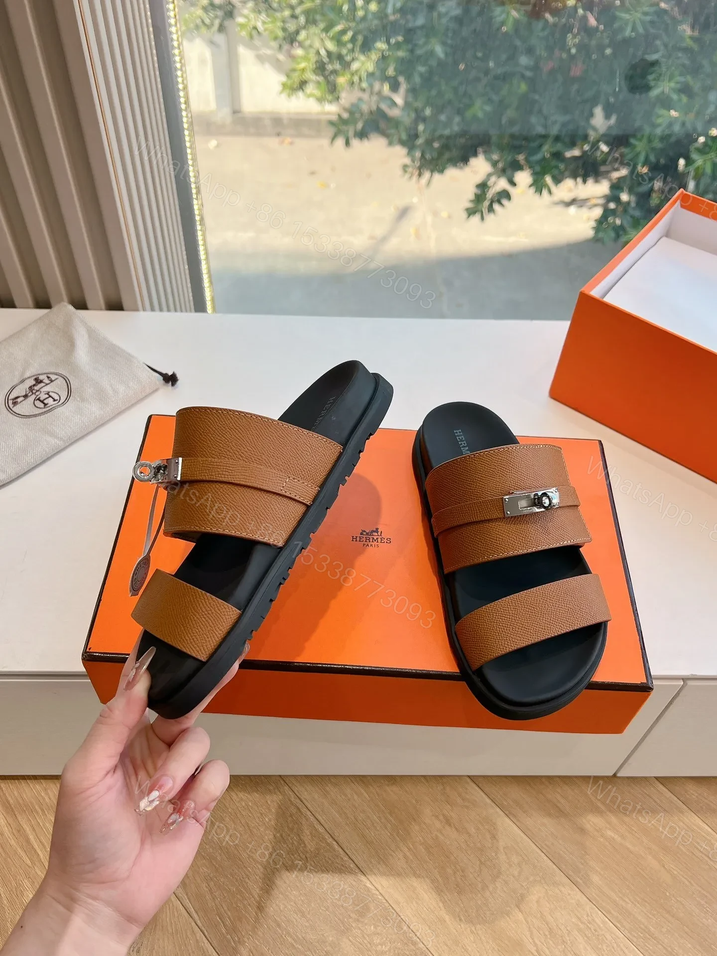 View 6 of Hermes Women Brown Leather Straps Sandals