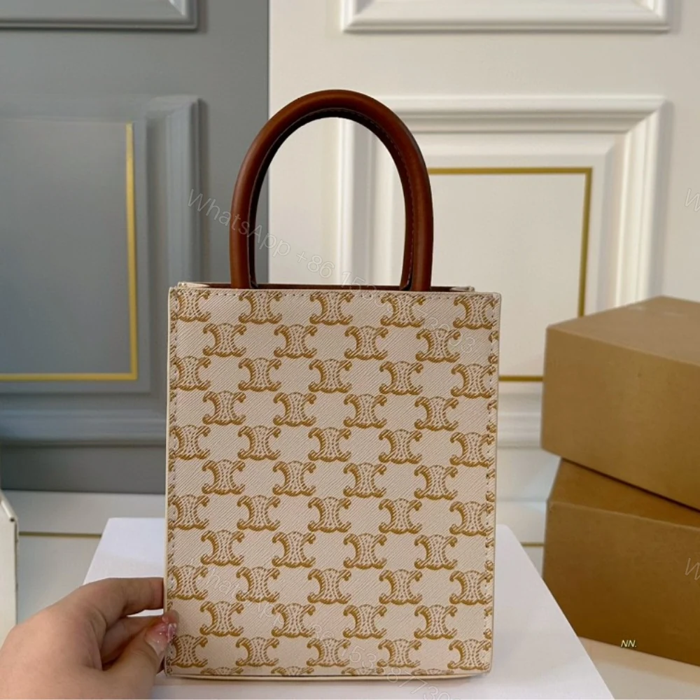 View 7 of CELINE MINI VERTICAL CABAS IN TRIOMPHE CANVAS AND CALFSKIN BEIGE 17CM