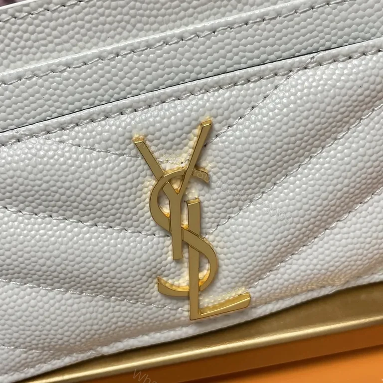View 5 of Chic White Leather Cardholder with Gold YSL Emblem