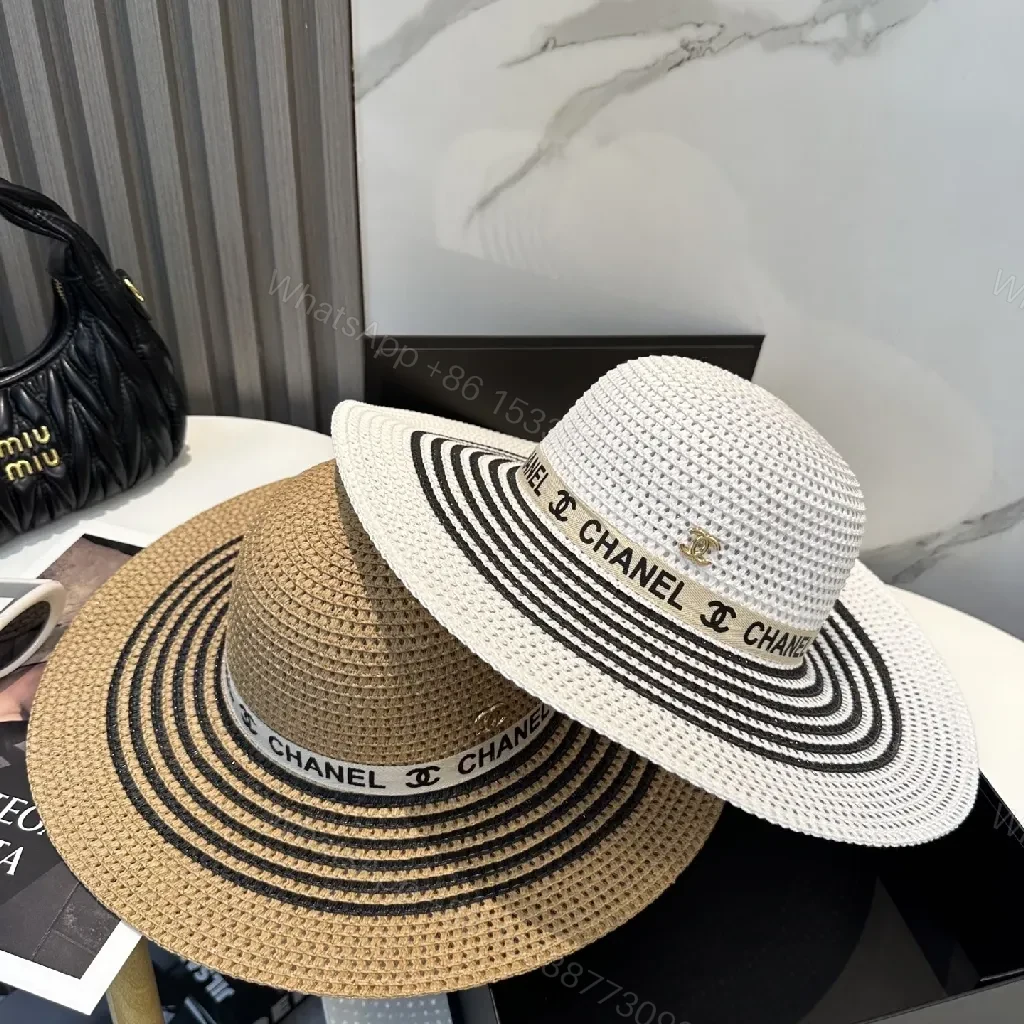 View 5 of White Straw Hat with Chanel-Inspired Band, Wide Brim, Luxe Comfort