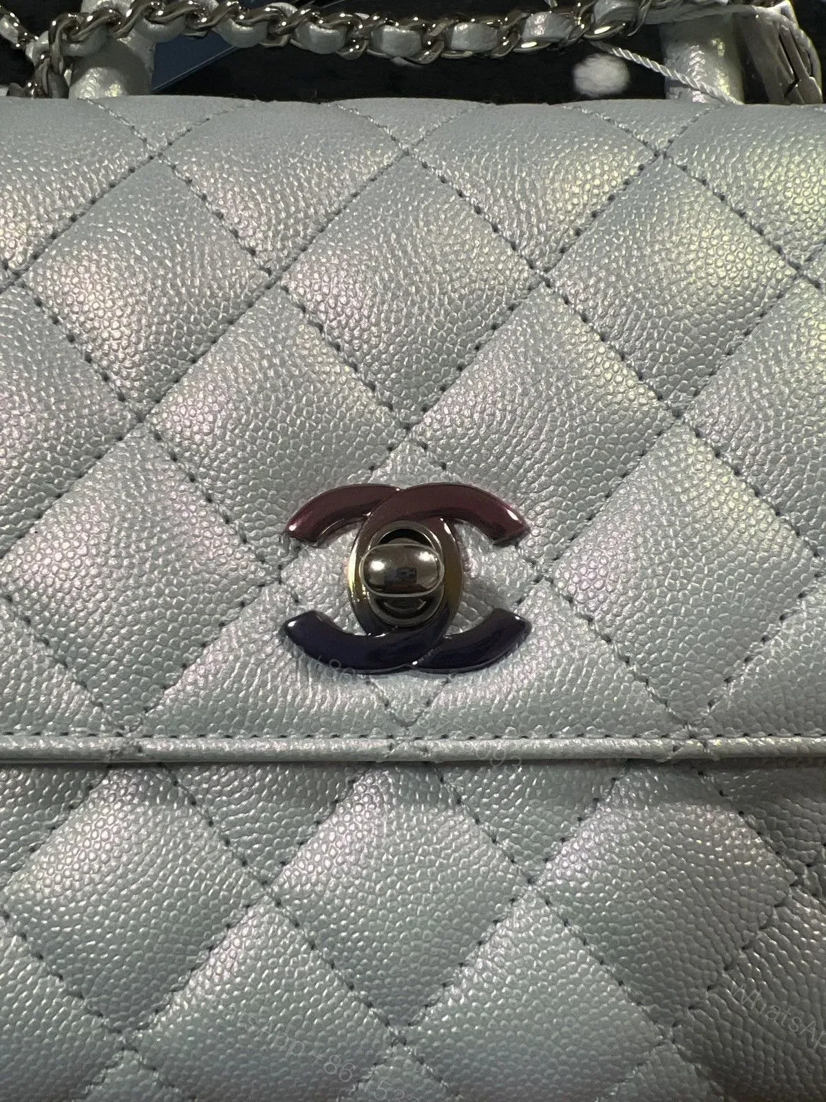 View 7 of Chanel Coco Handbag Leather Light Grey Woman’s 23cm