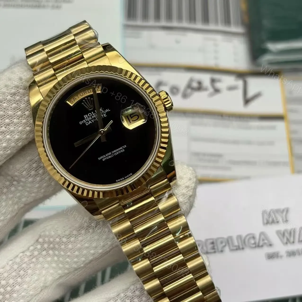 View 9 of Rolex Day Date President Gold Replica – Black Dial