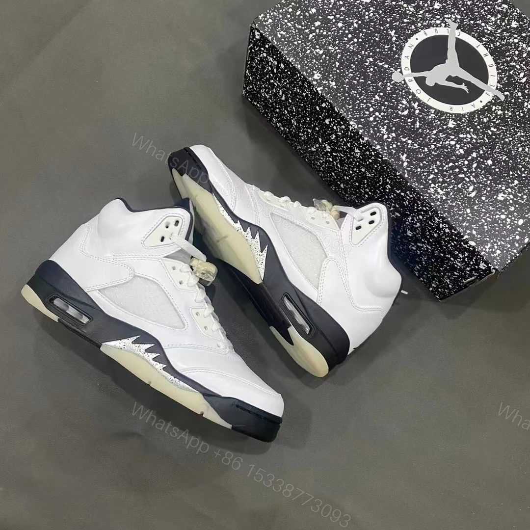 View 2 of Air Jordan 5 Retro White and Black Replica