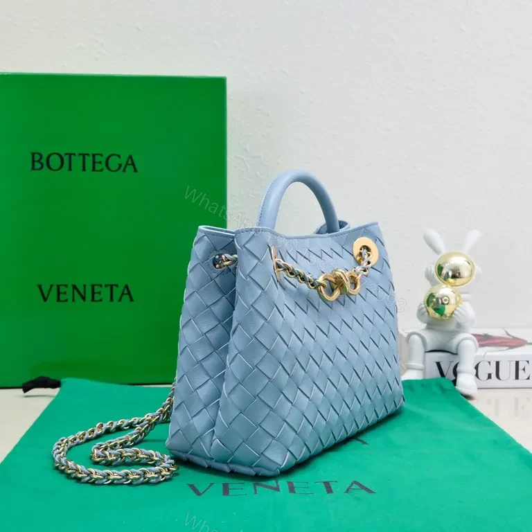 View 6 of Blue Woven Handbag: Premium Vegan Textile, Gold Hardware, Structured Silhouette
