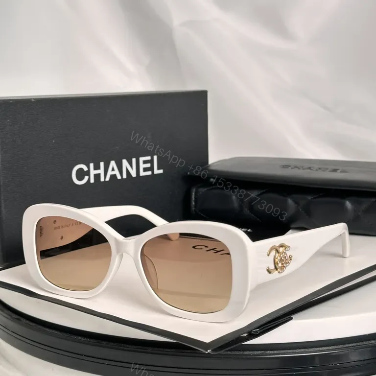 View 4 of Black Acetate Chanel-Style Oversized Sunglasses with Logo Detailing - Luxury Eyewear