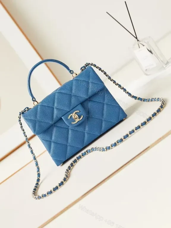 Chic Ocean-Blue Quilted Mini Bag with Chain Detail — view 1