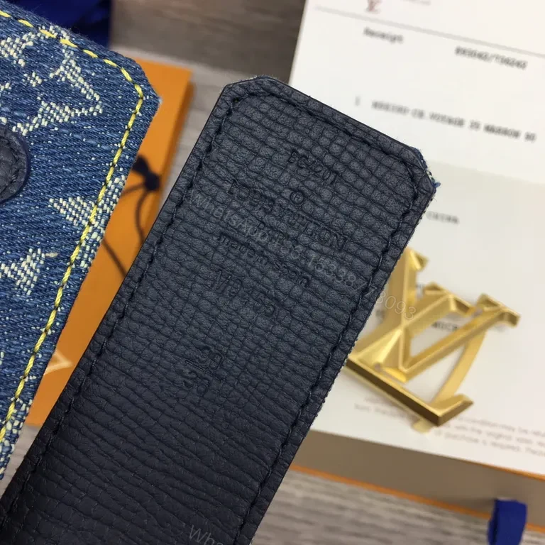 View 7 of Denim Monogram Belt with Gold LV Buckle - Luxury Accessory