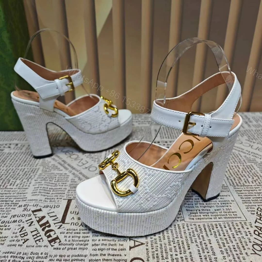 View 3 of GUCCI HORSEBIT PLATFORM SANDAL GG EMBELLISHED ‎WHITE