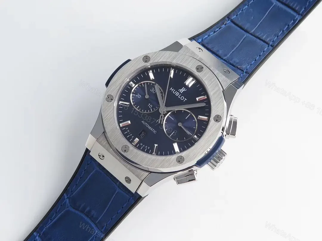 View 3 of Hublot Classic Fusion Blue Dial Stainless Steel Automatic Watch with Blue Leather Strap