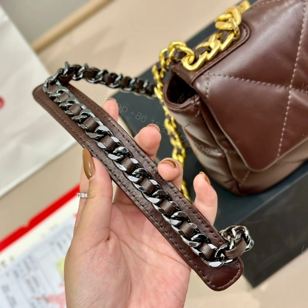 View 4 of Chanel 19 Flap Bag Shiny Gold And Silver Tone Brown 20Cm