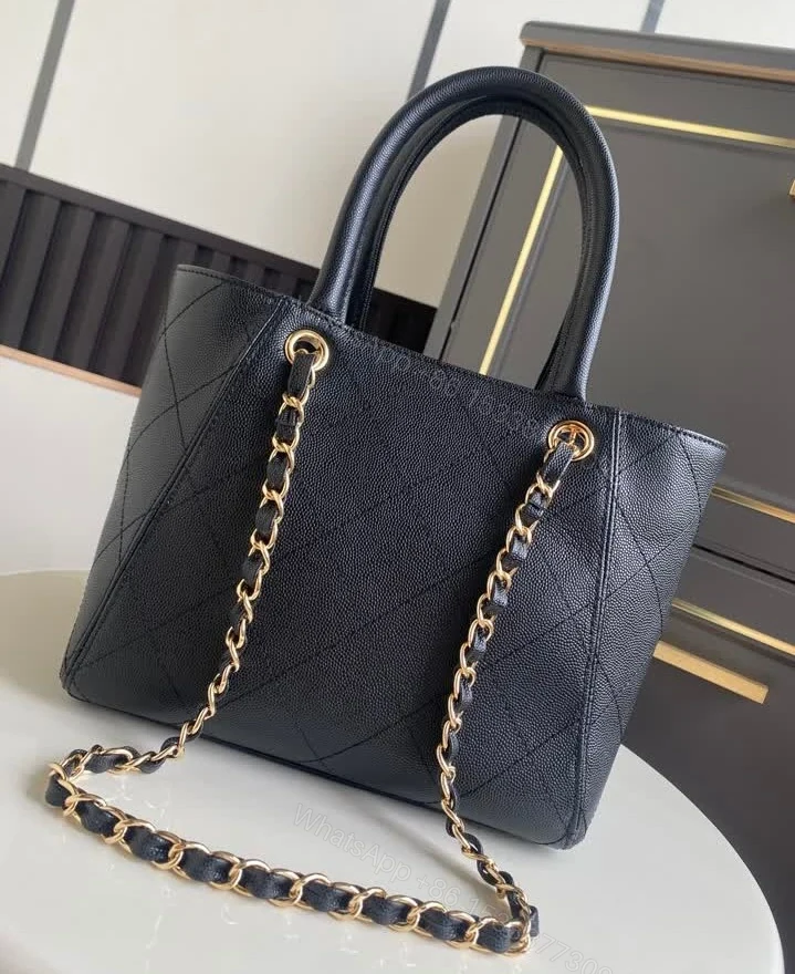 View 6 of Chanel Lookalike Small Black Shopping Bag 7095 Grained Calfskin