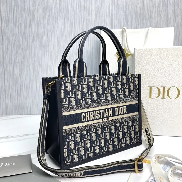 View 3 of Navy/Beige Dior-Pattern Mini Tote: Modern Sophistication