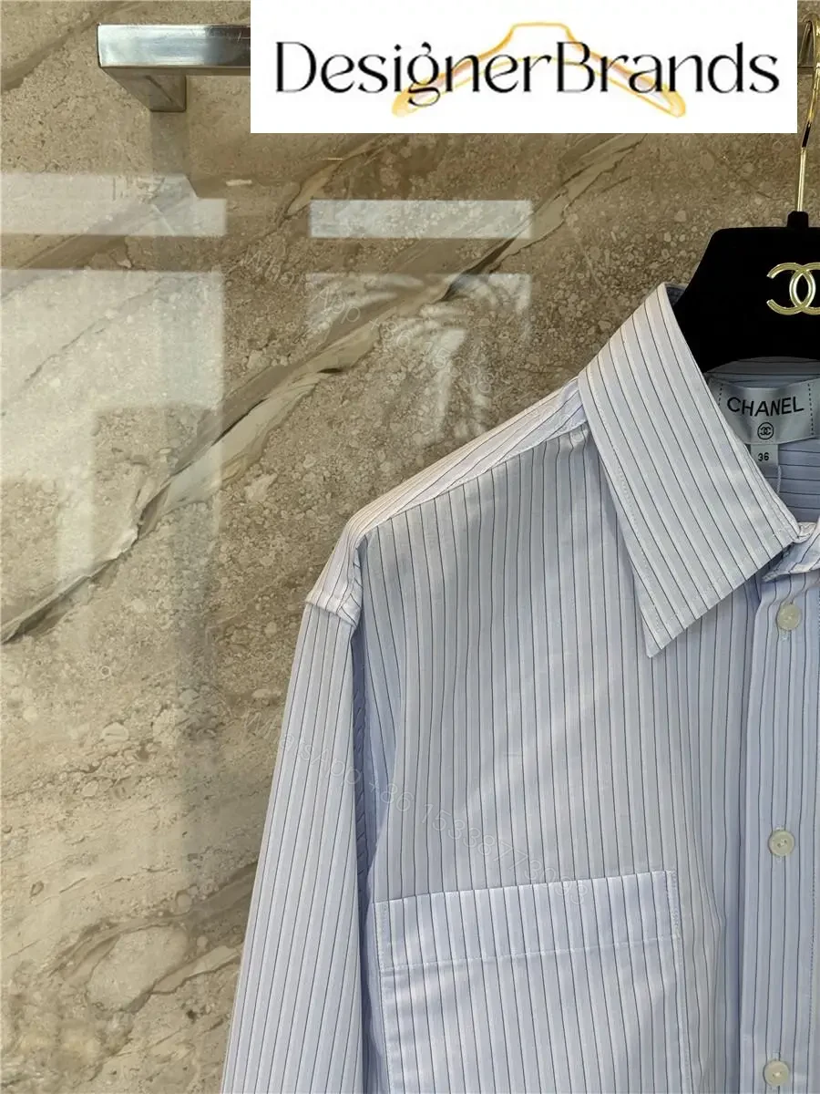 View 4 of Chanel Blue and White Striped Long-Sleeve Shirt