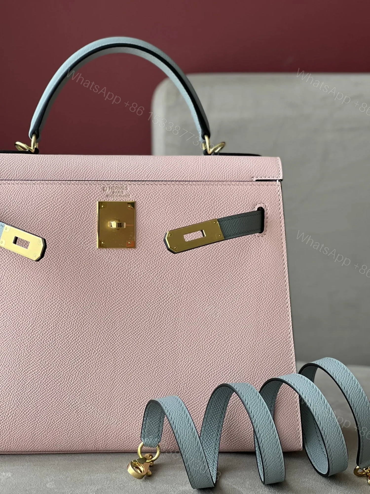 View 4 of HN 25 Rose Sakura & Gris Perle Chèvre Epsom Leather Gold Hardware