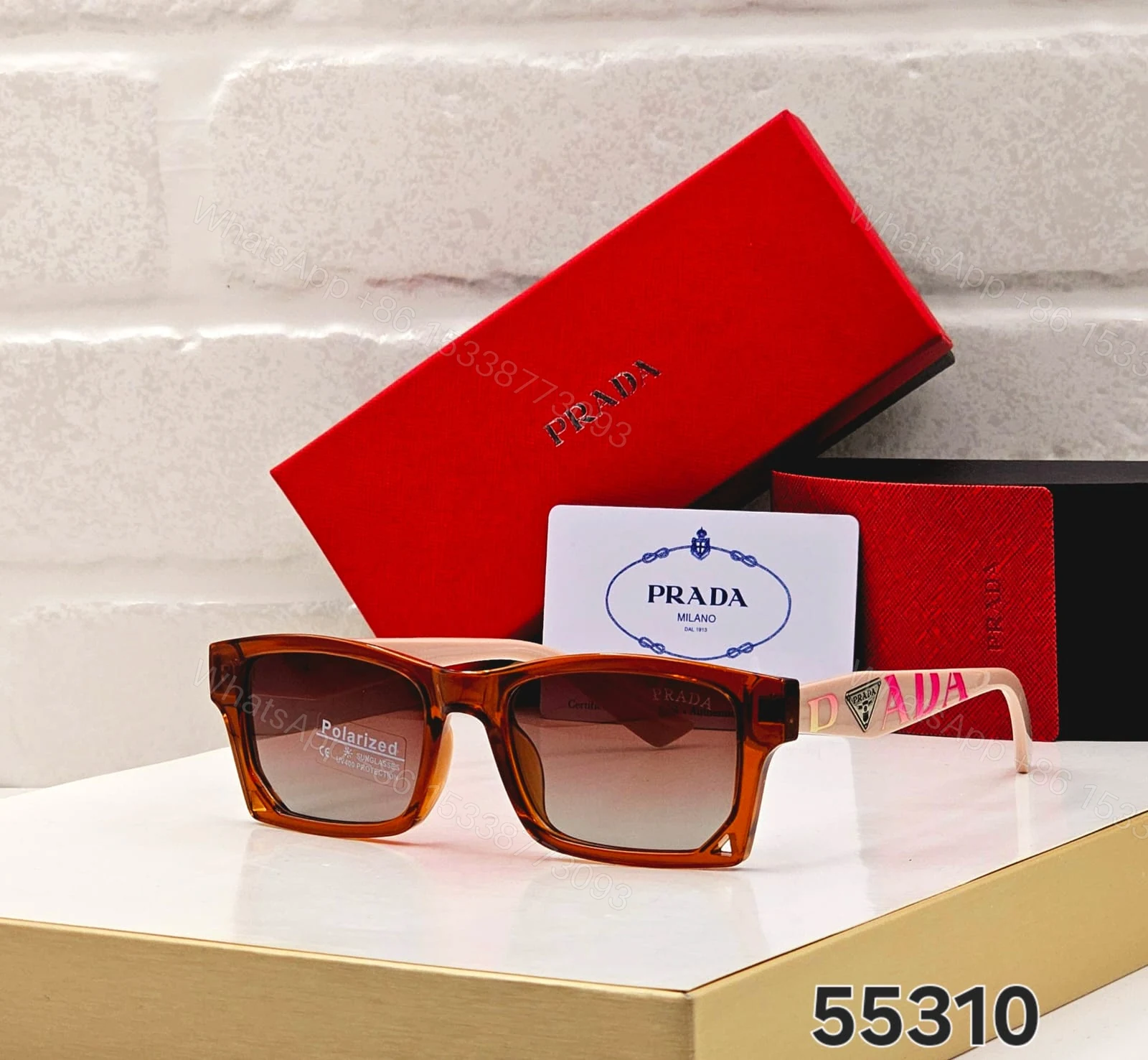 View 4 of Prada Square Polarized Black-Grey Tan Sunglasses