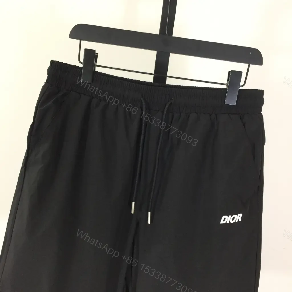 View 10 of Black Satin Drawstring Shorts Dior Logo Contrast Hem