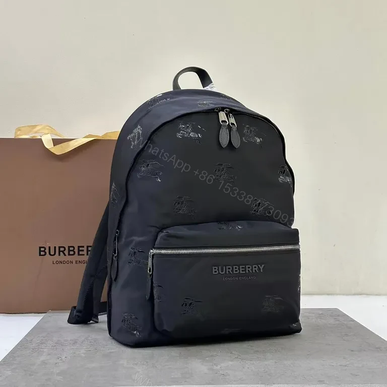 View 8 of Charcoal Burberry Monogram Leather-Trim Backpack for City Life