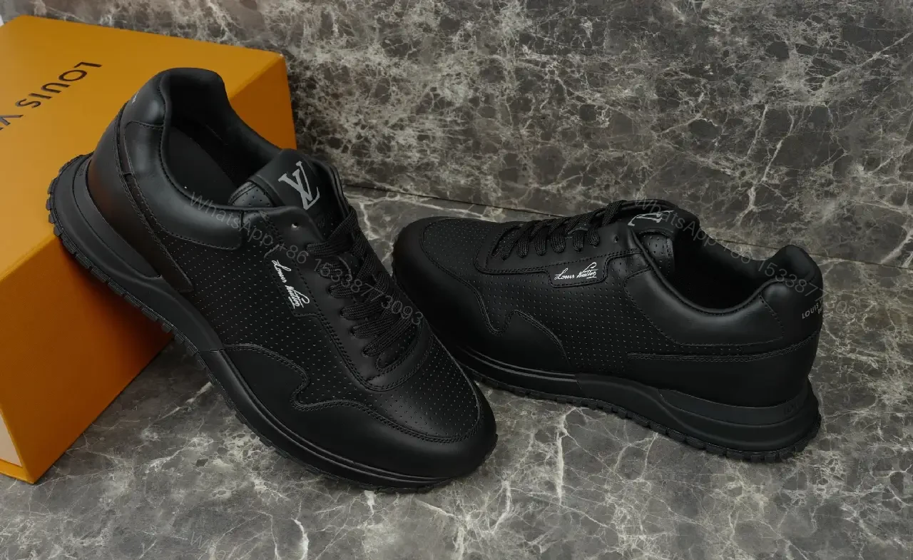 View 4 of Black Leather Sneakers Casual Louis Vuitton Style Signature LV Logo Sneaker