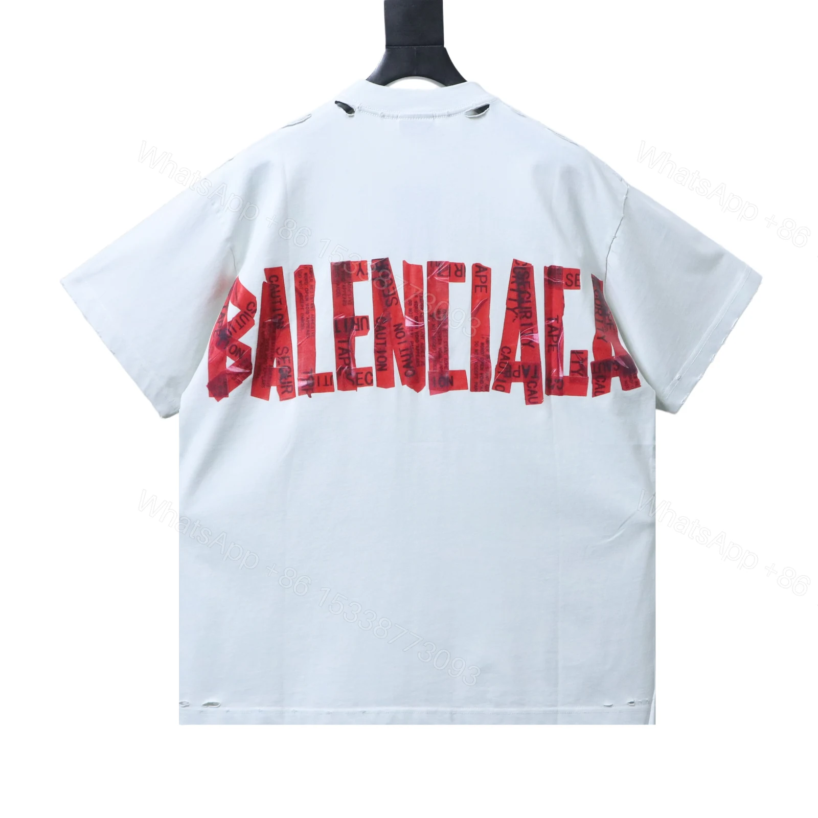 View 8 of Balenciaga Clothes 25SS Red American Graffiti Letter Tape Short Sleeve T-shirt white