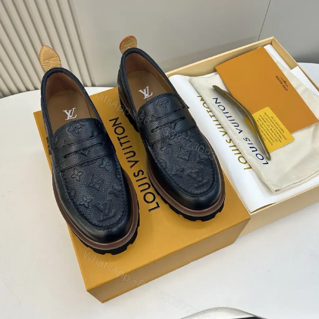 View 5 of Lux embossed Leather Driver: Monogram, All-Day Comfort loafers