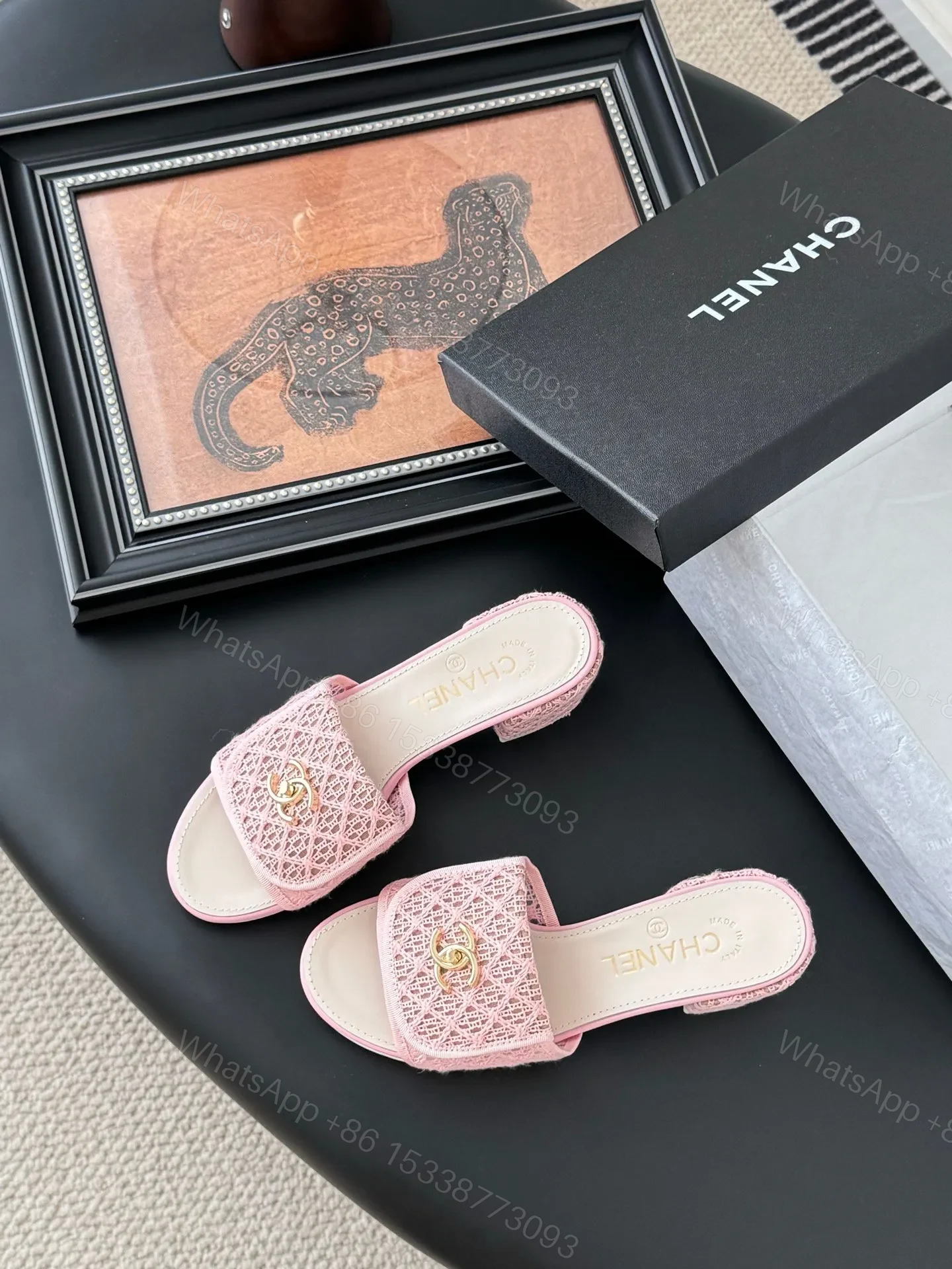 View 6 of Chanel Women Pink Woven Leather Slides