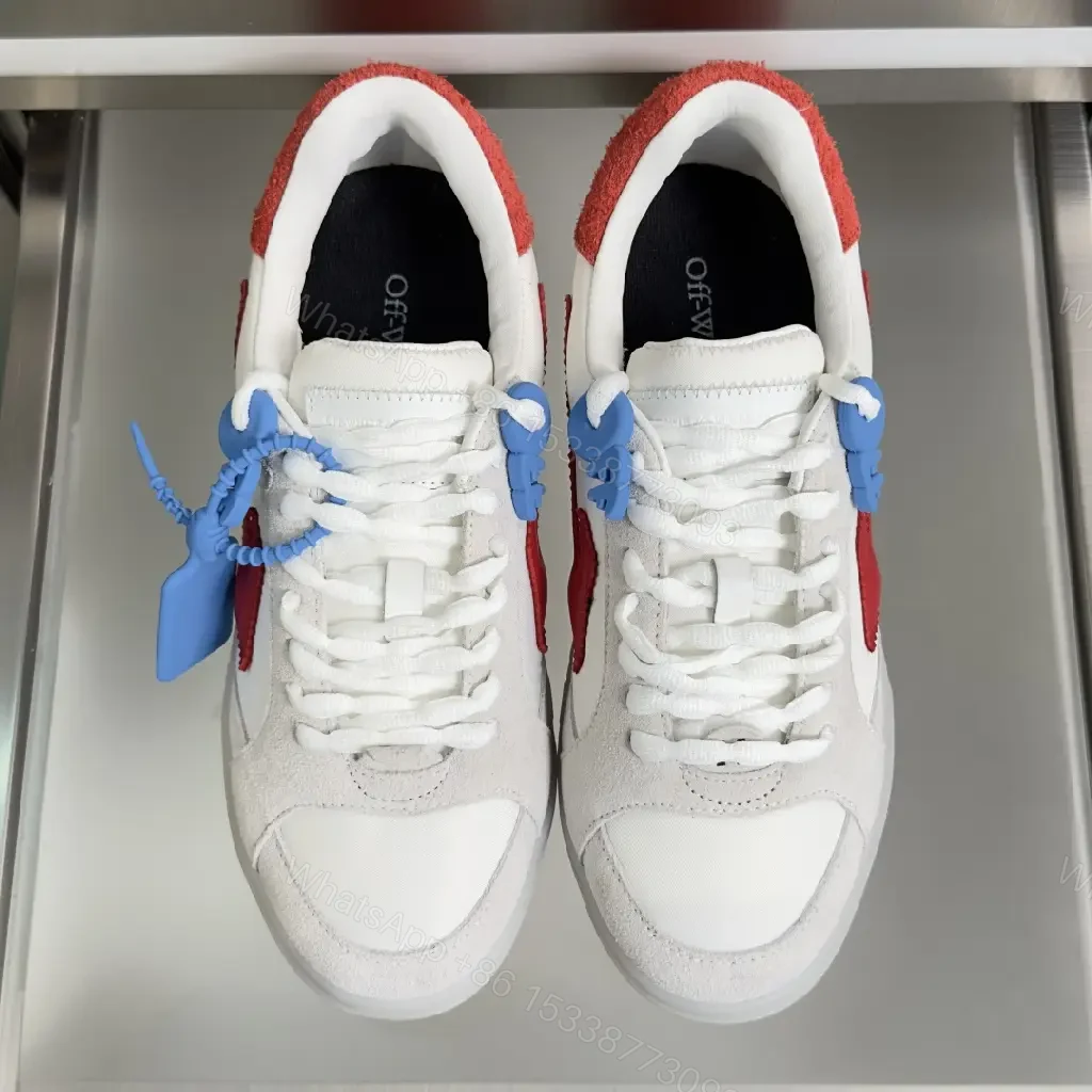 View 5 of White Leather Sporty Off-White Inspired Tag Sneakers