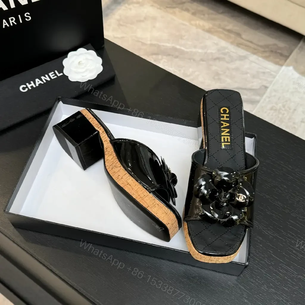 View 9 of Patent Floral Crossover Slide with Cork Platform