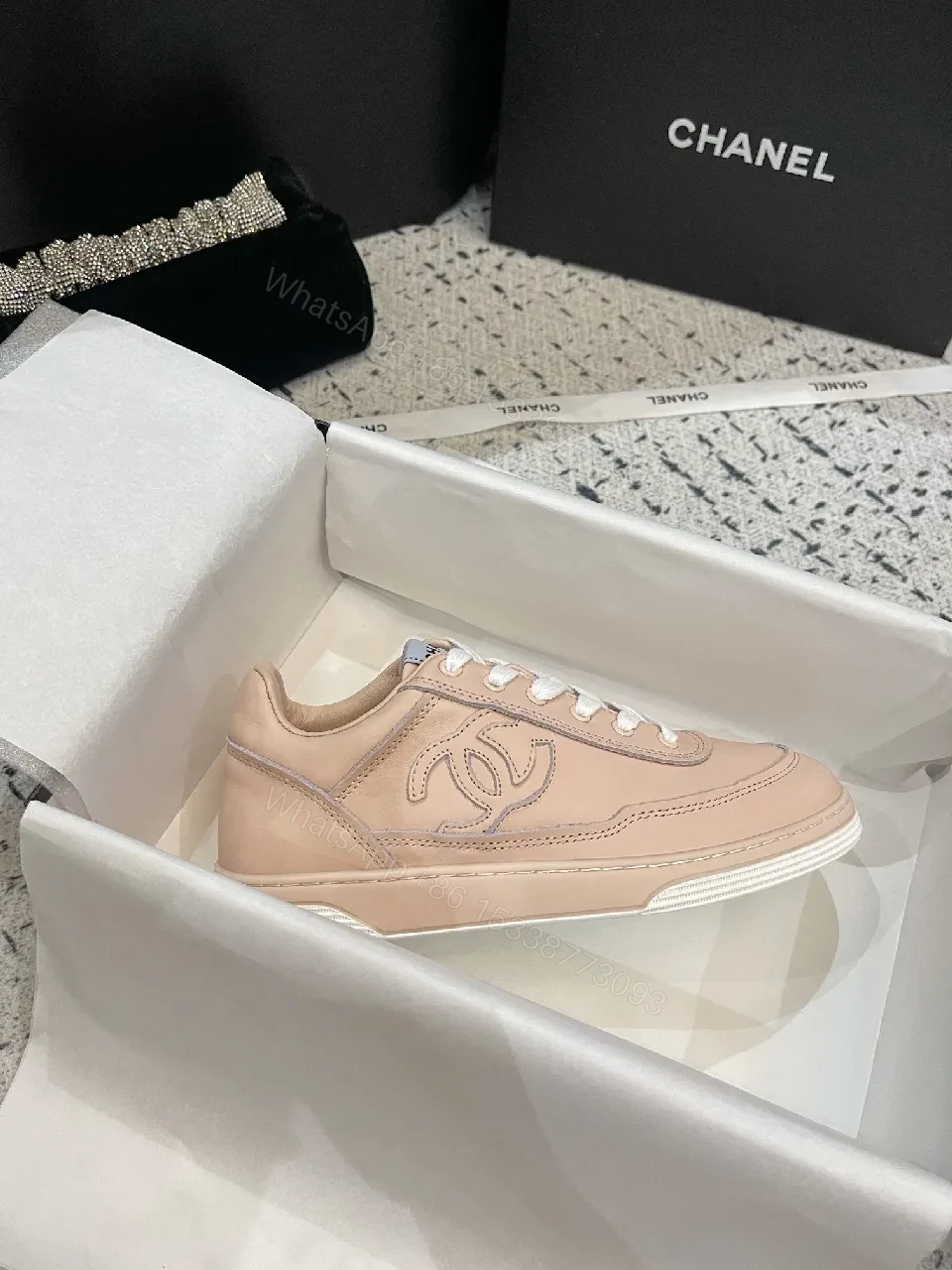 View 9 of Blush Leather High-Top Sneakers: Subtle Logo Comfort