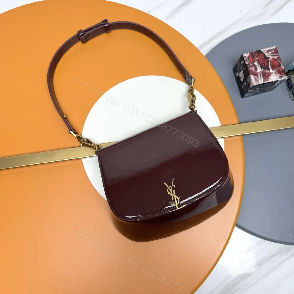 View 9 of Glossy Burgundy Velvet-Patent Mini Bag with Gold Hardware