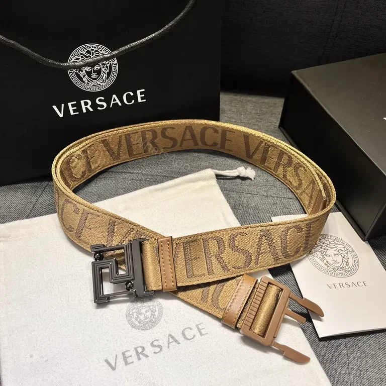 View 3 of Textured Logo Tape Belt: Premium Camel Strap with Modern Buckle
