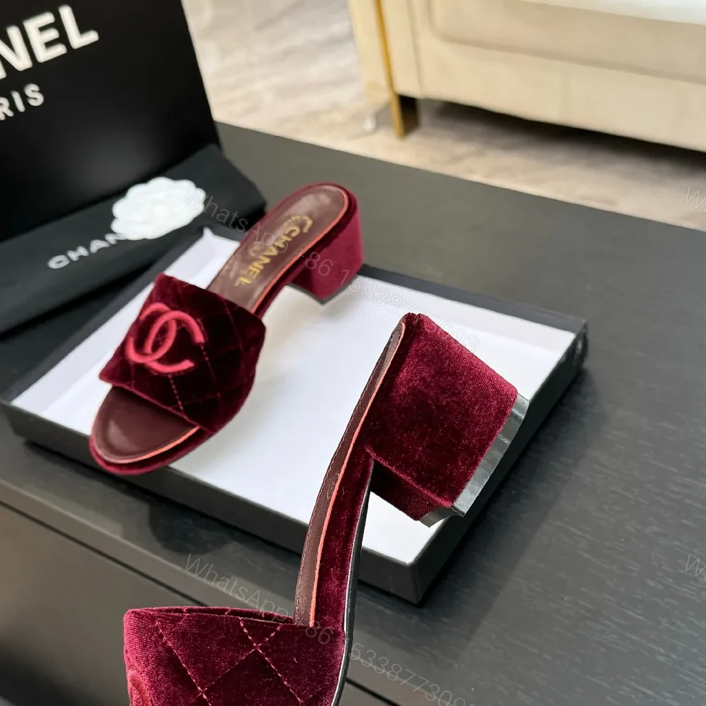 View 7 of Velvet Burgundy Mules: Luxe Quilted Open-Toe Comfort